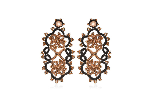 Art Deco bi-tone small lace earrings, black bronze