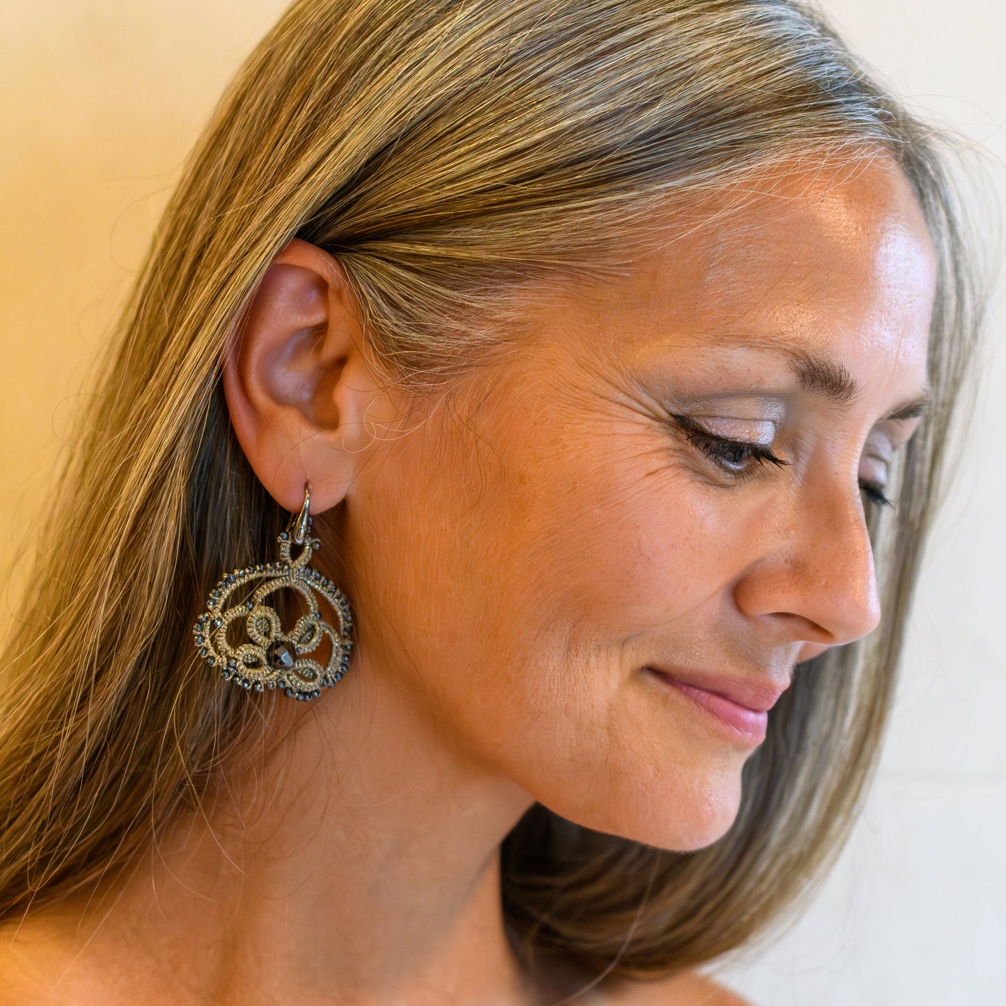 Lotus lace lucky charm earrings, gold silver