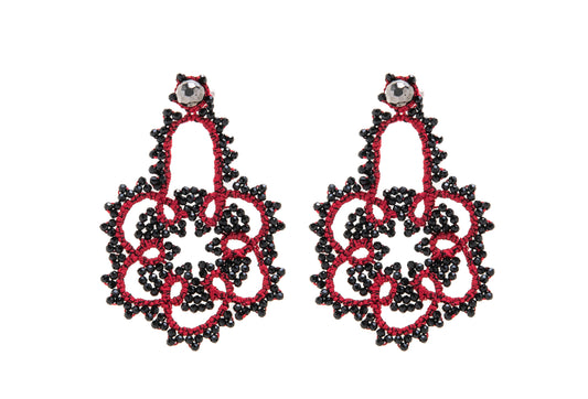 Flower lace earrings, festive red black