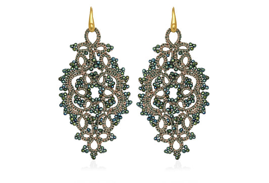 Alexandra handcrafted gemstone lace earrings peach green