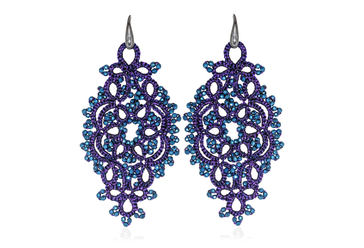 Alexandra handcrafted gemstone lace earrings purple blue