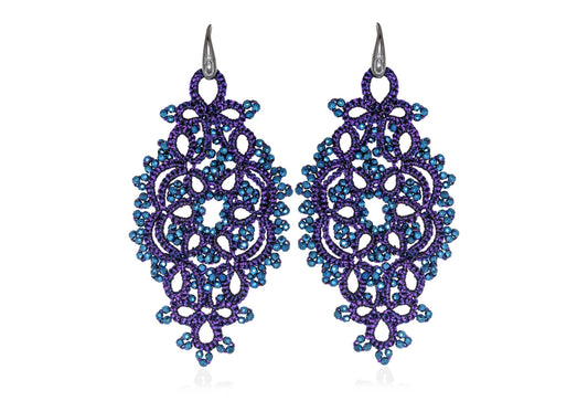 Alexandra handcrafted gemstone lace earrings purple blue