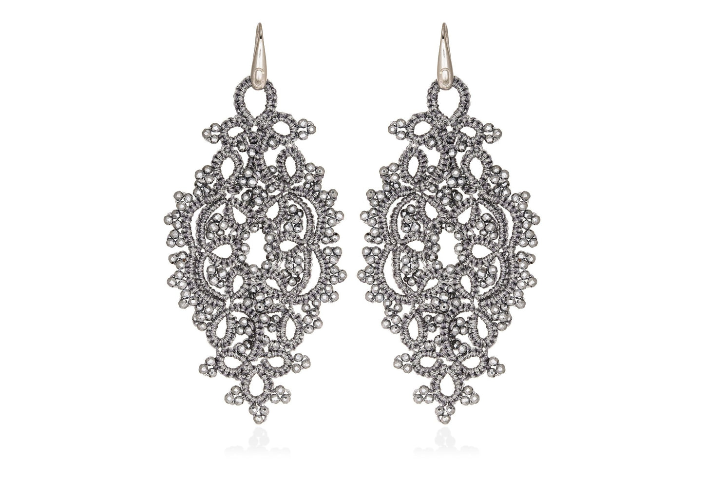 Alexandra handcrafted gemstone lace earrings silver grey