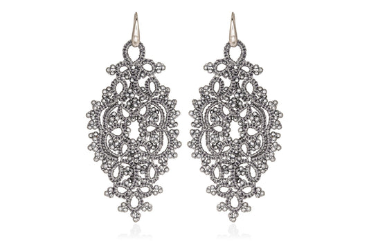 Alexandra handcrafted gemstone lace earrings silver grey