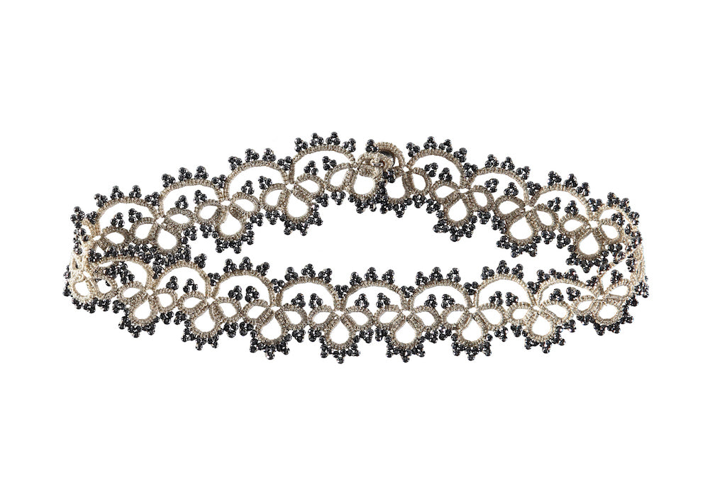 Amelia handcrafted gemstone lace choker greige dark grey