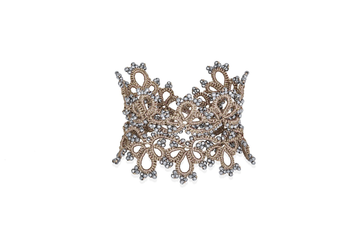Amelia handcrafted gemstone double lace bracelet nude silver