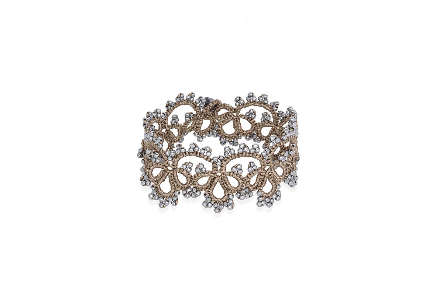 Amelia handcrafted gemstone lace bracelet beige silver