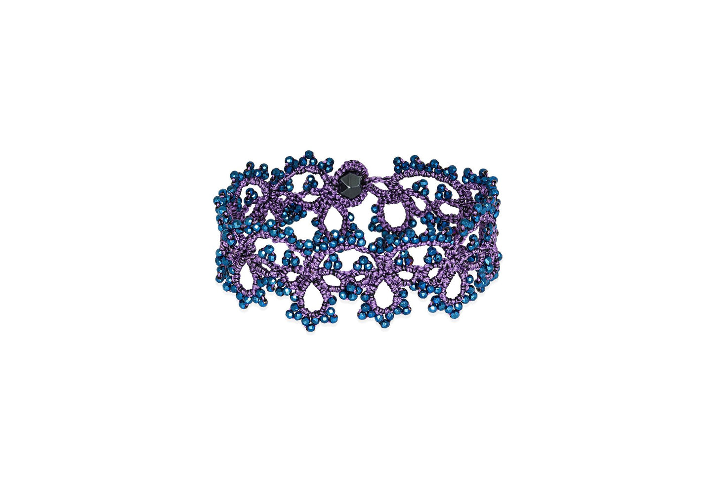 Amelia handcrafted gemstone lace bracelet purple blue close up