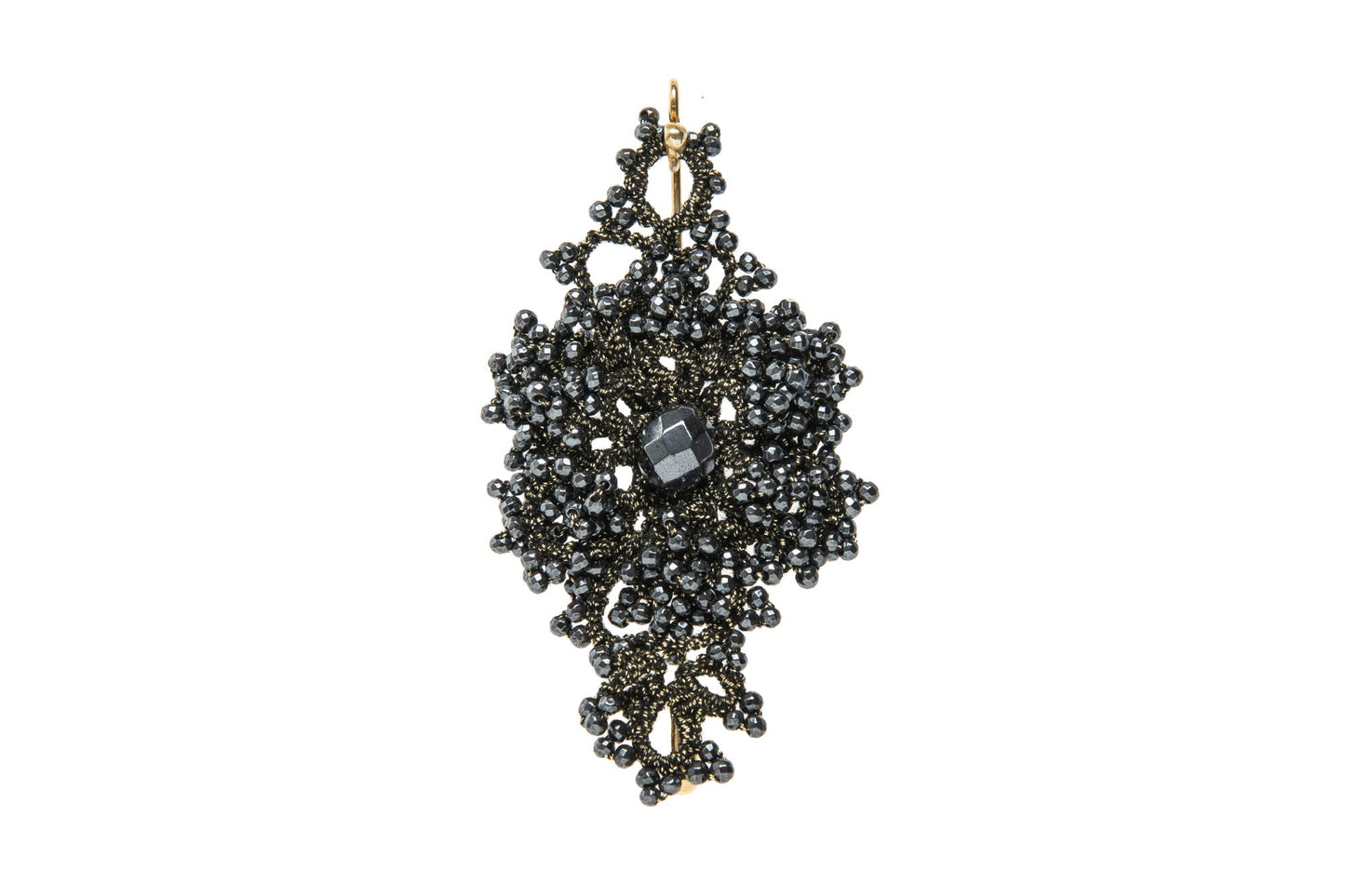 Callista handcrafted lace brooch on a white backround