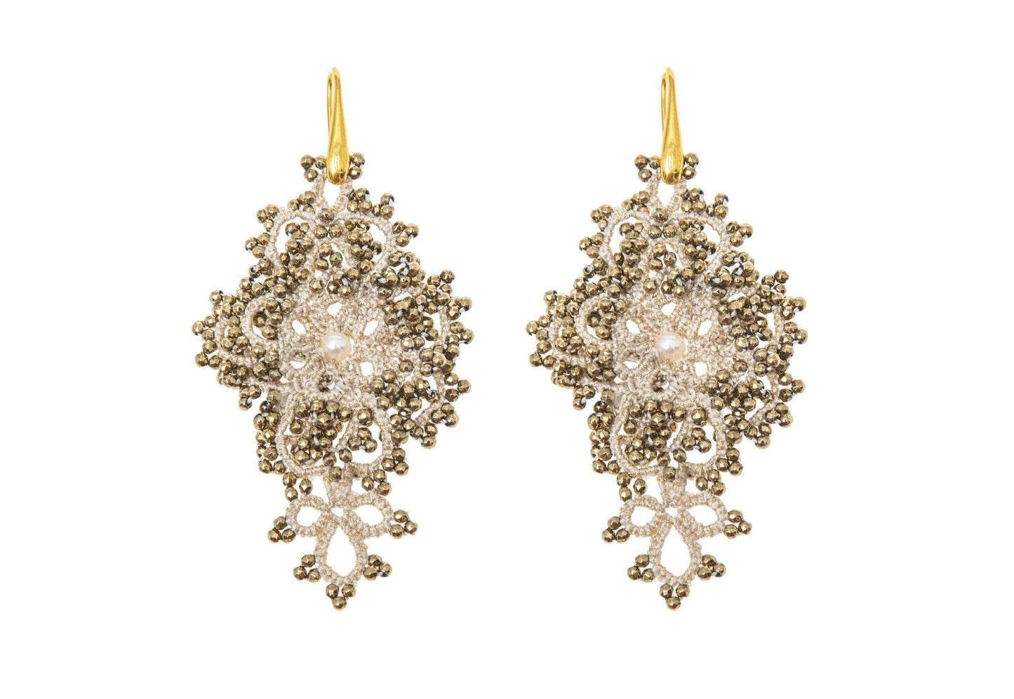 Callista handcrafted gemstone lace earrings creme gold