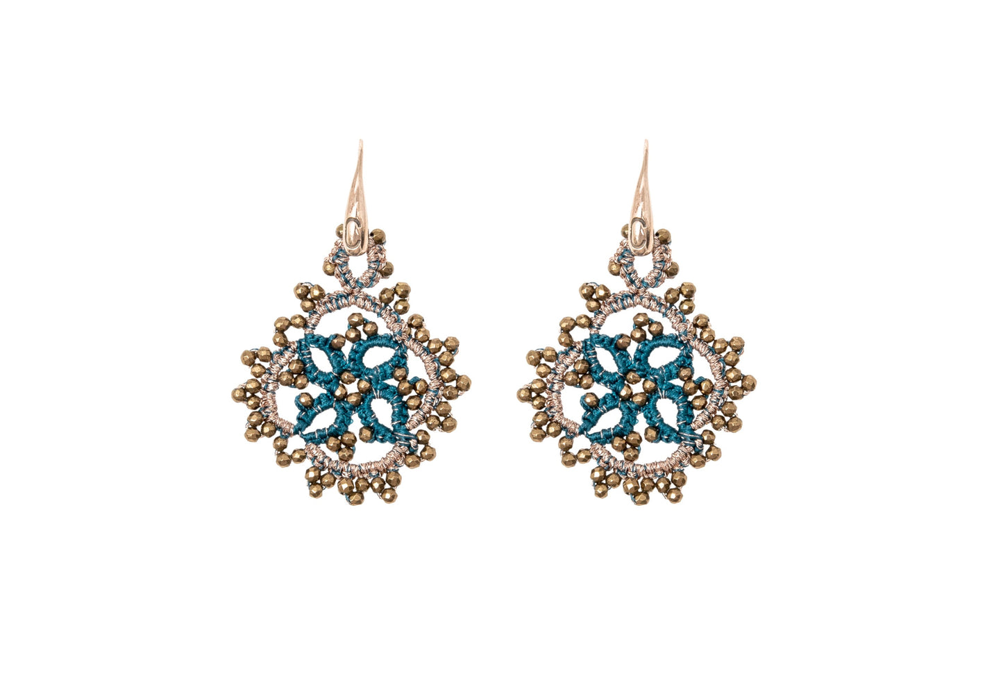 Eugenie handcrafted gemstone lace earrings blue petrol bronze