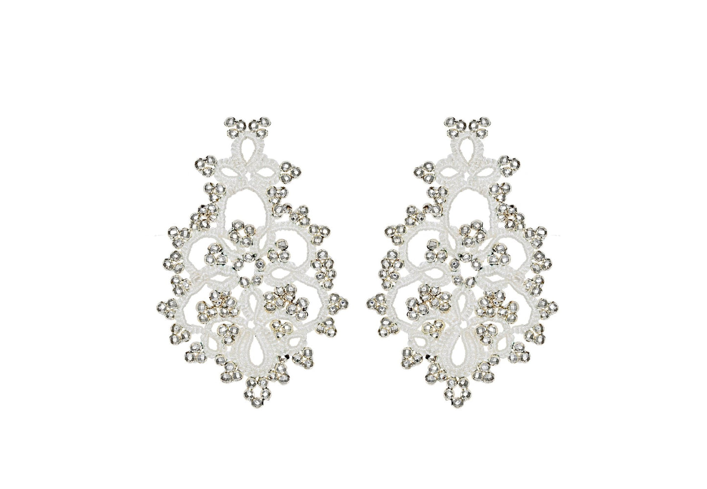 Melina handcrafted gemstone lace earrings white silver