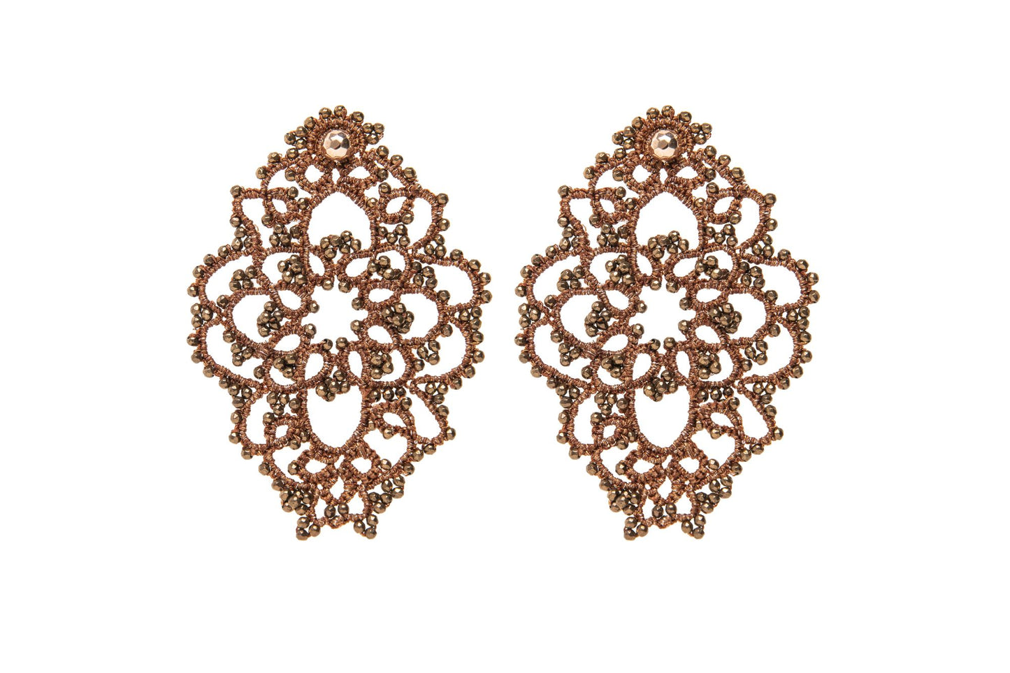 Theodora handcrafted gemstone lace earrings bronze
