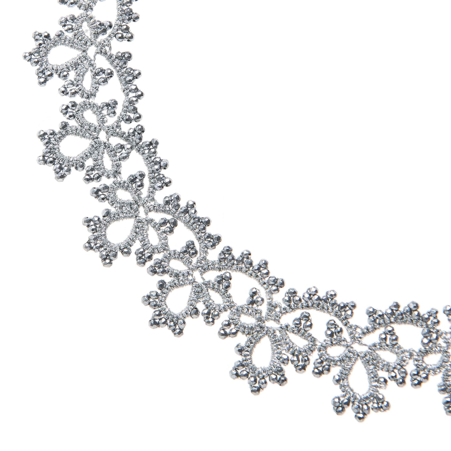 Detail of Amelia handcrafted lace choker white background