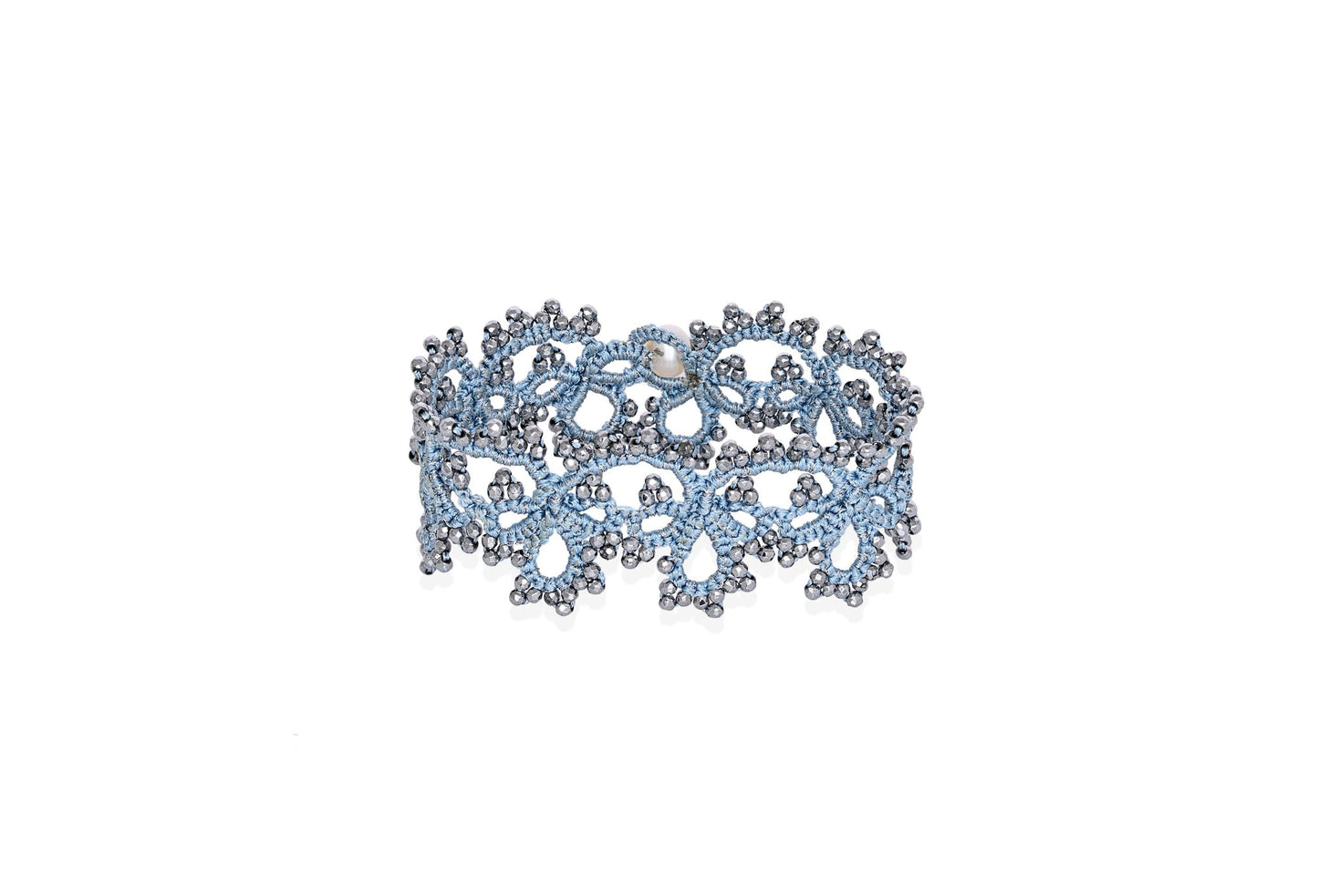 Amelia handcrafted gemstone lace bracelet baby blue grey