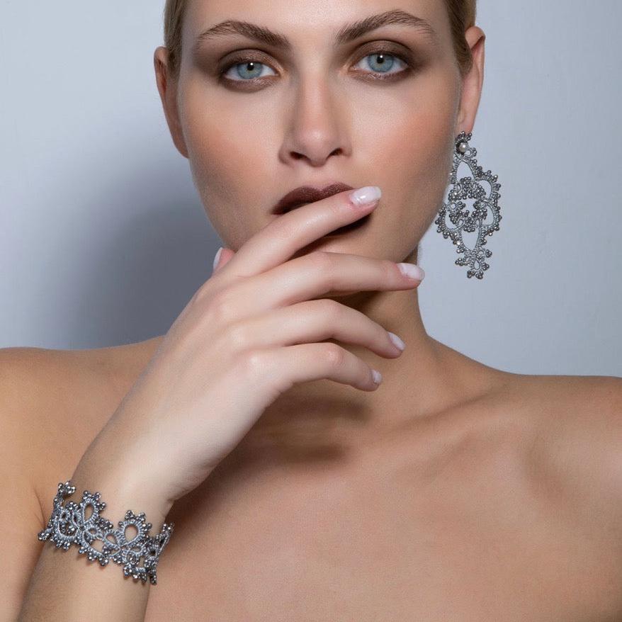 Amelia handcrafted gemstone lace bracelet being worn