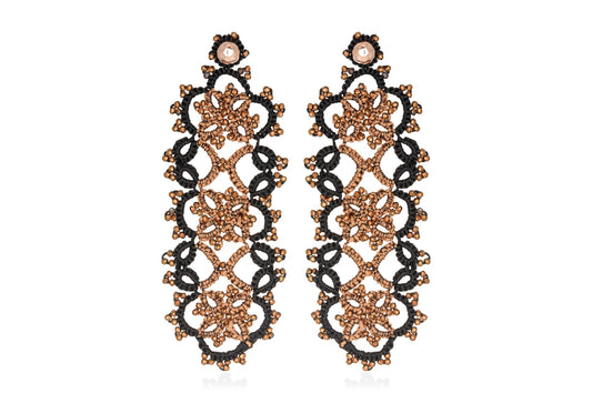 Art Deco handcrafted gemstone lace earrings black bronze