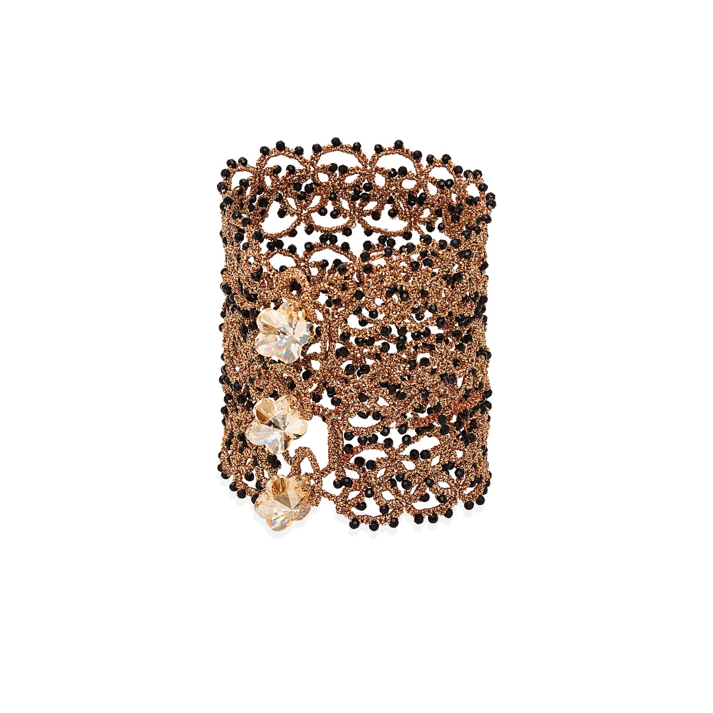 Art Deco lace bracelet flower findings back view