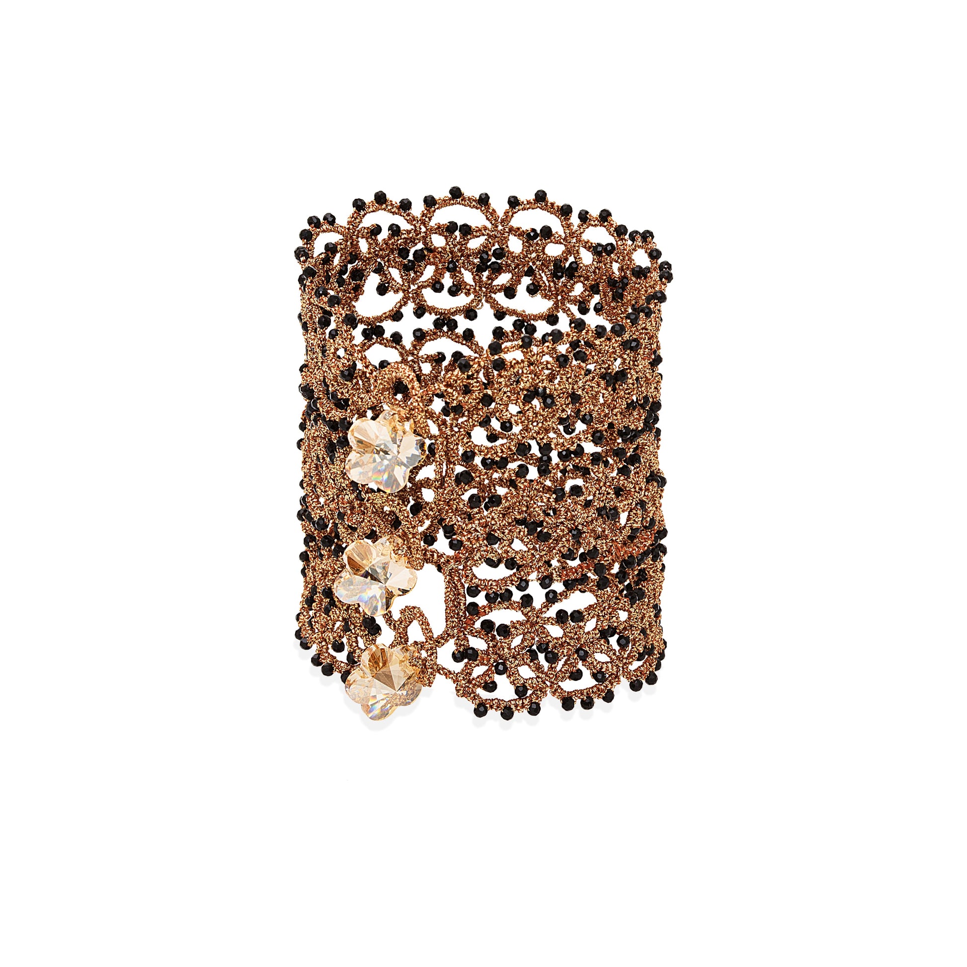 Art Deco lace bracelet flower findings back view