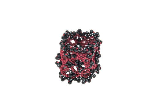 Art Deco handcrafted gemstone lace ring burgundy black