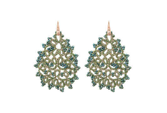Indy botanically dyed handcrafted lace earrings olive green