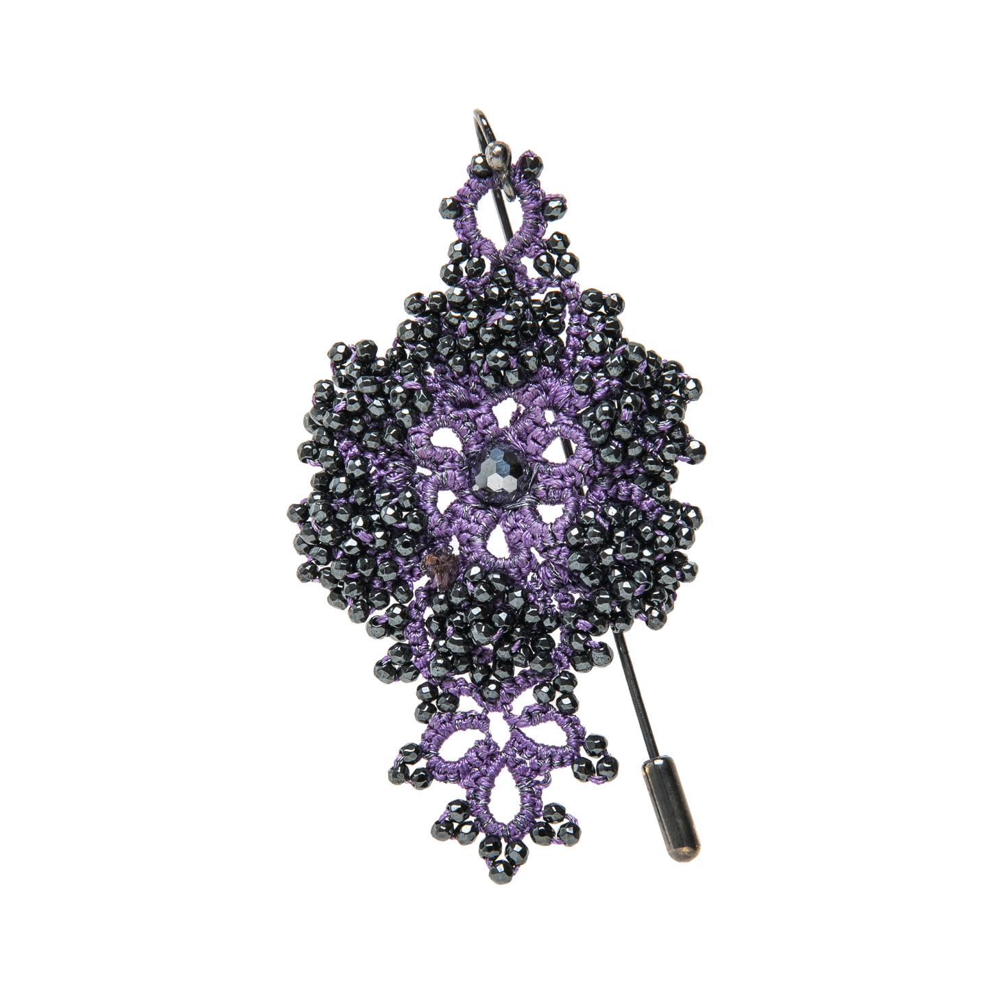 Callista handcrafted lace brooch purple dark grey