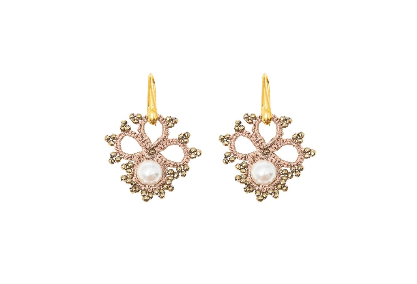 Claire handcrafted gemstone lace earrings nude gold