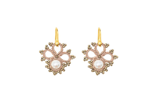 Claire handcrafted gemstone lace earrings nude gold