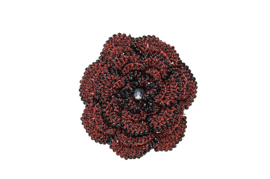 Hand-crocheted Camelia brooch, gold