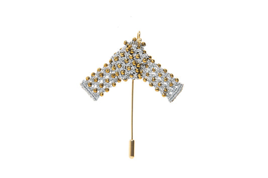 Handcrafted lace japanese knot brooch silver gold