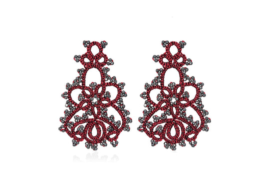 Melina handcrafted gemstone lace earrings burgundy dark grey