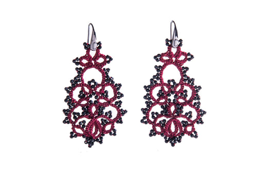 Melina handcrafted gemstone lace earrings festive red black