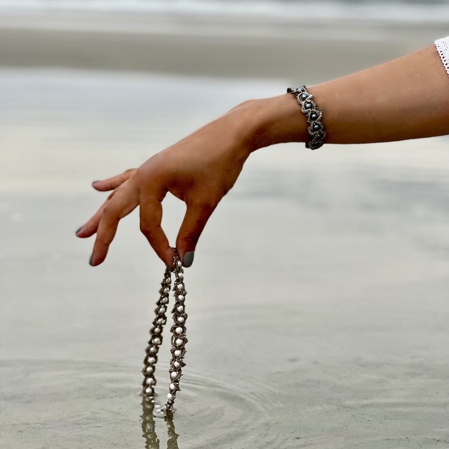 Ocean chic handcrafted gemstone lace bracelet & choker