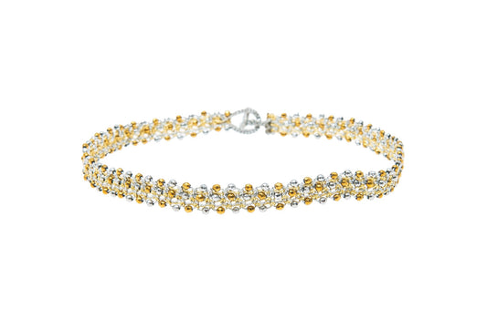 Tennis lace choker/double bracelet, silver gold close up