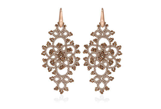 Thalia handcrafted gemstone lace earrings rose gold bronze