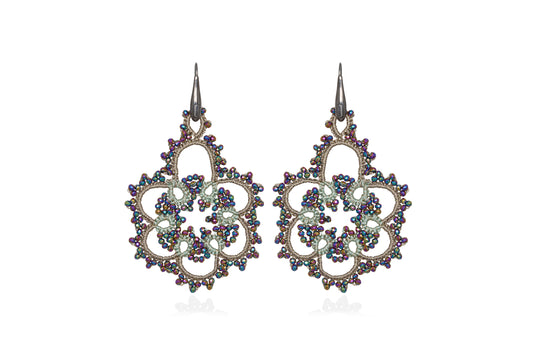 Flower lace earrings, mint rainbow