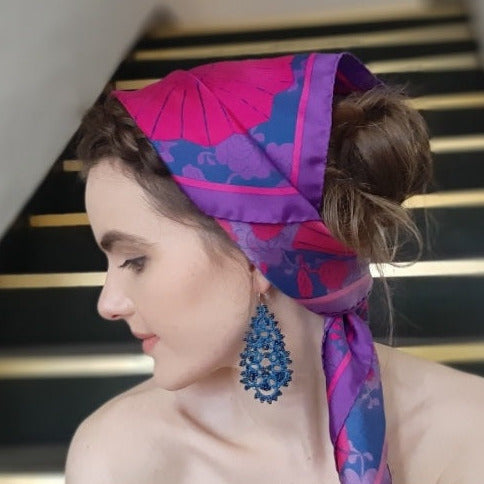 Vintage Drop lace earrings, fuchsia dark grey