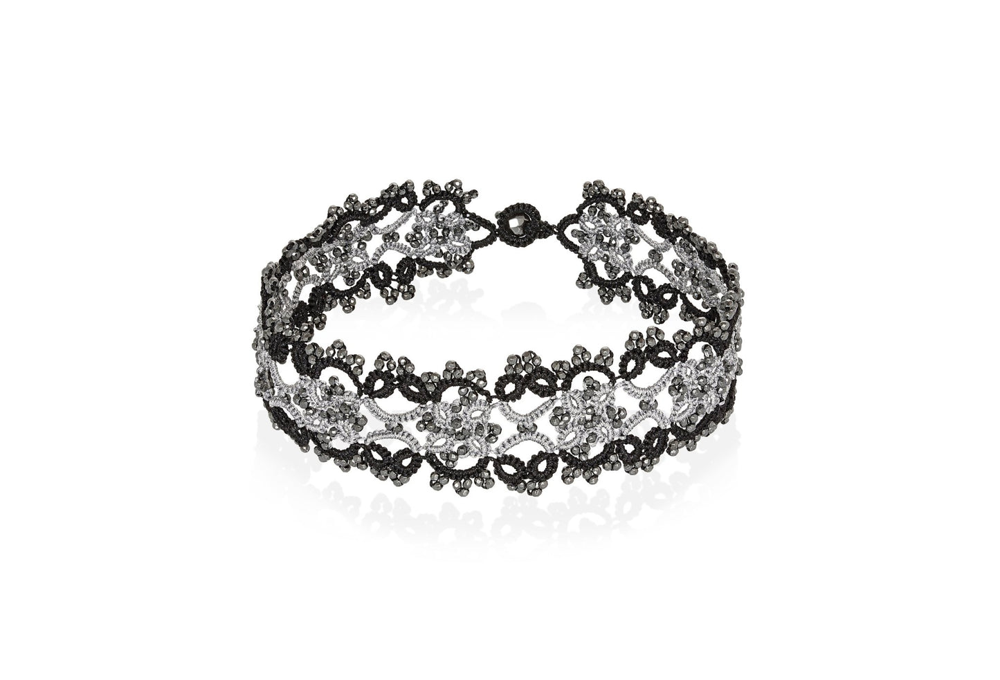 Art Deco handcrafted gemstone lace choker black silver