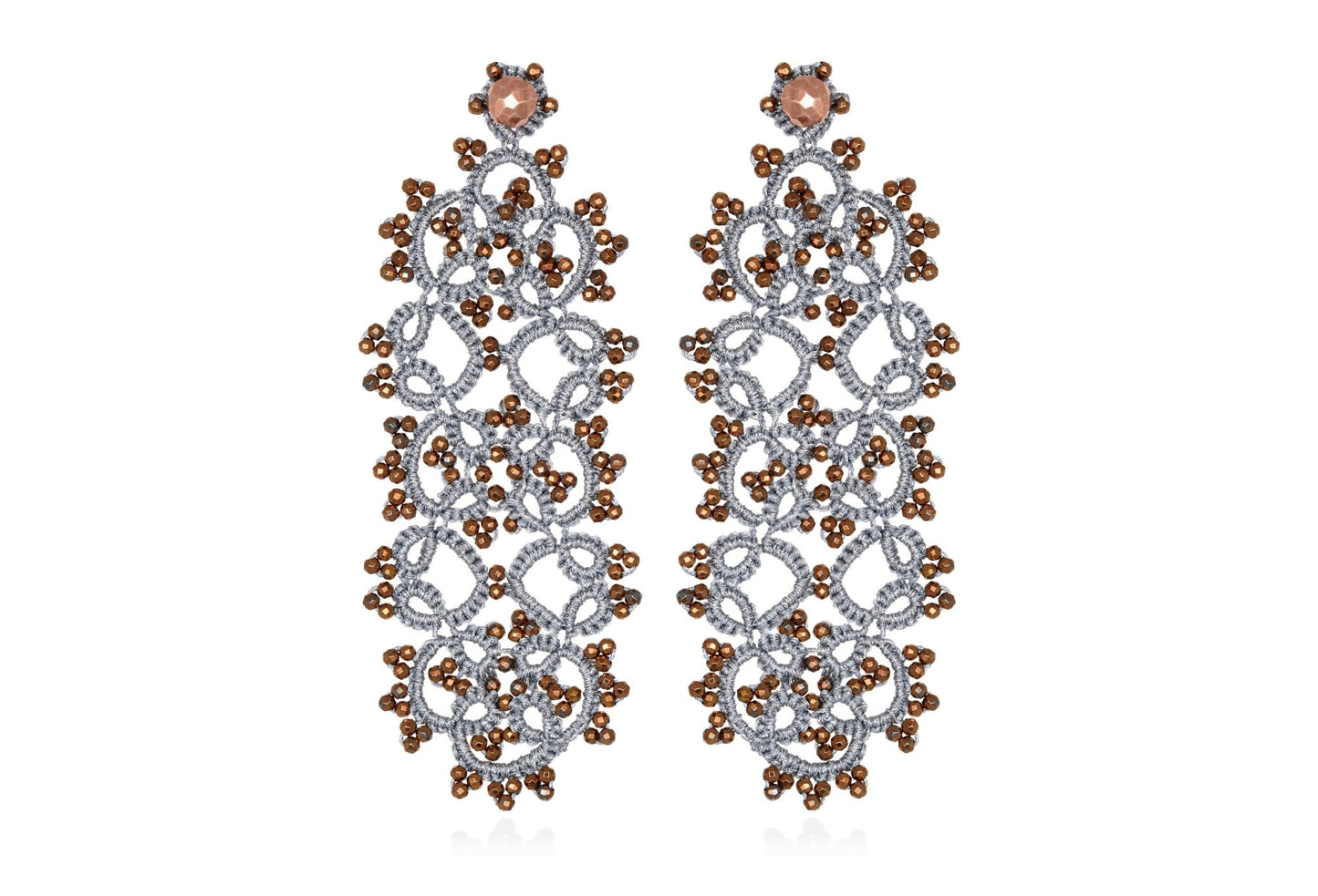 Art Deco handcrafted gemstone lace earrings silver copper