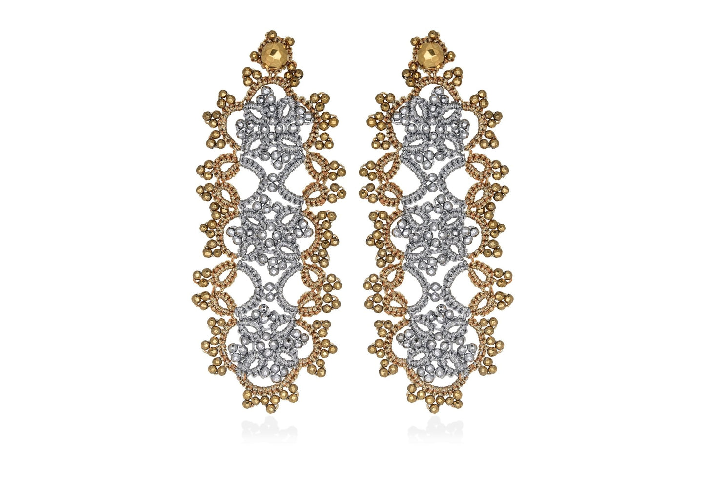 Art Deco handcrafted gemstone lace earrings silver gold