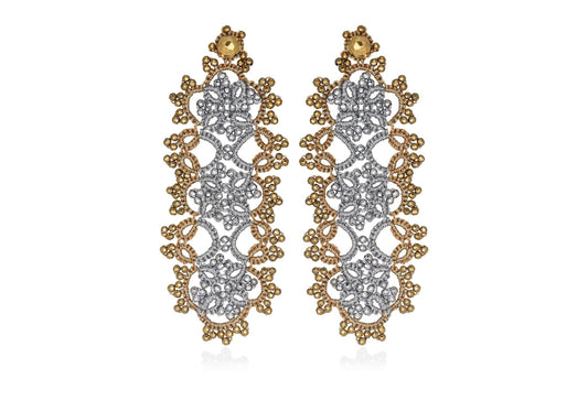 Art Deco handcrafted gemstone lace earrings silver gold