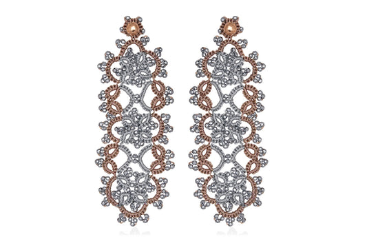 Art Deco handcrafted gemstone lace earrings silver rose