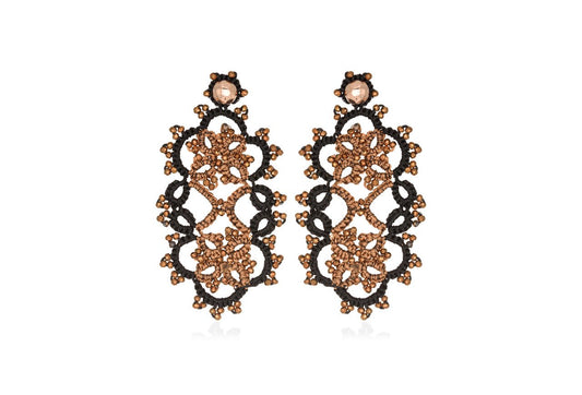 Art Deco handcrafted gemstones lace earrings black bronze