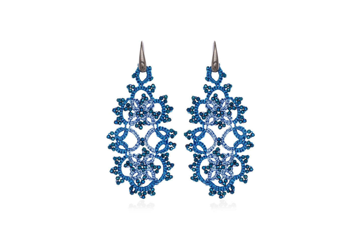 Art Deco handcrafted gemstones lace earrings baby blue