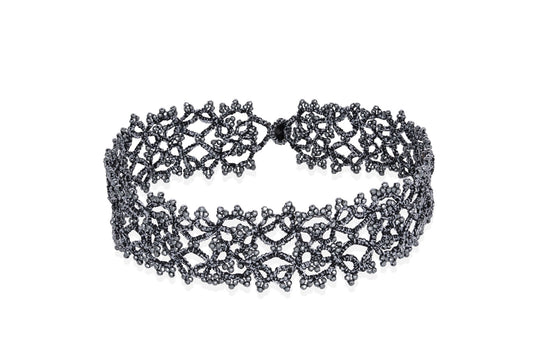 Art Deco handcrafted gemstone lace choker black grey
