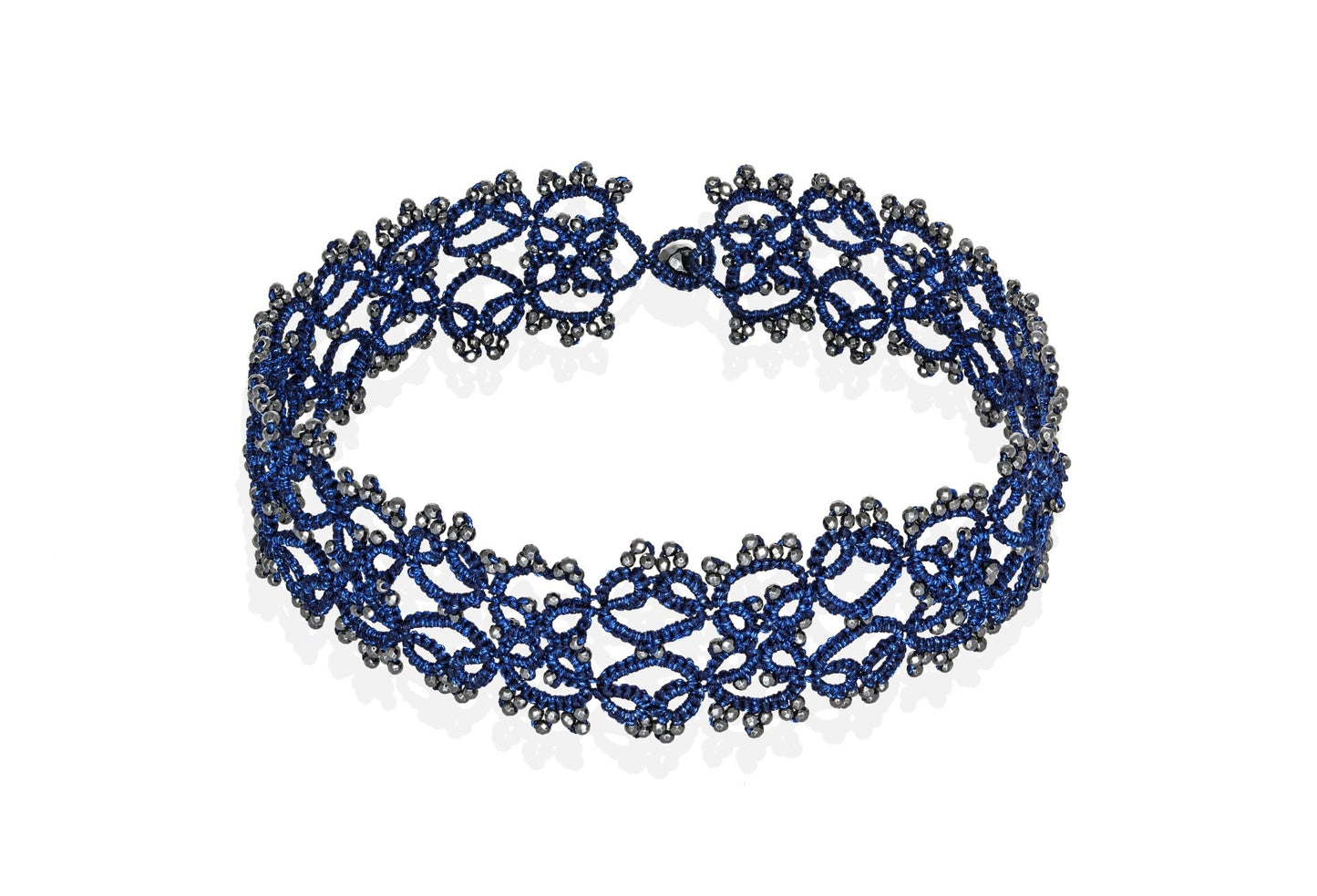 Art Deco handcrafted gemstone lace choker blue grey