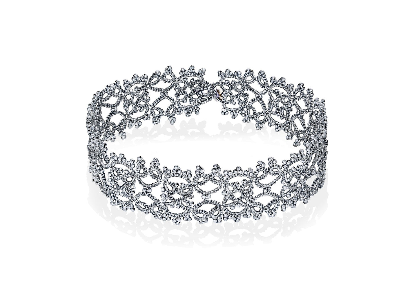 Art Deco handcrafted gemstone lace choker silver