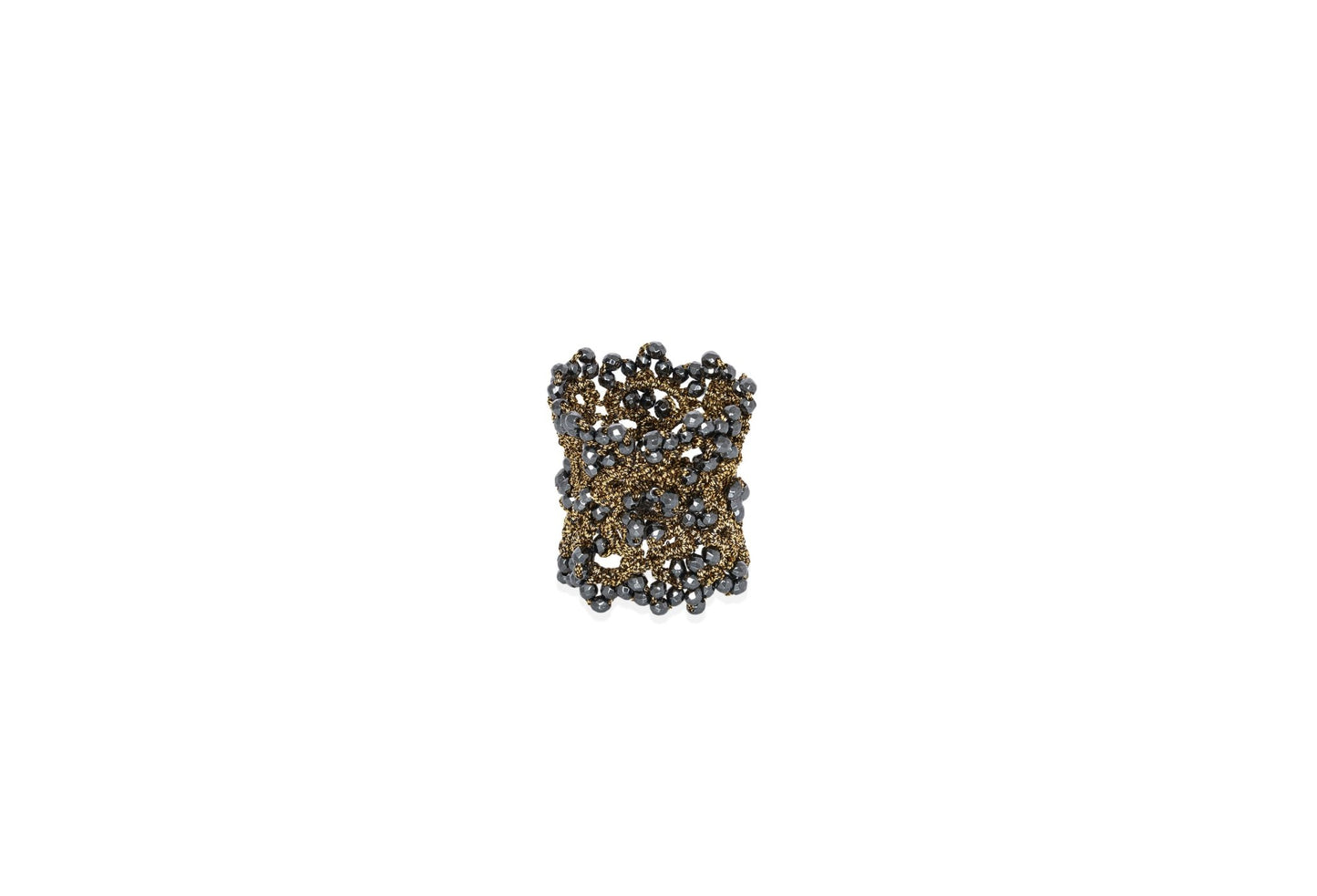 Art Deco handcrafted gemstone lace ring antique gold grey