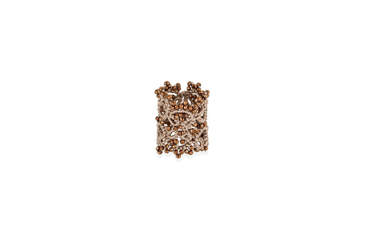 Art Deco handcrafted gemstone lace ring beige bronze