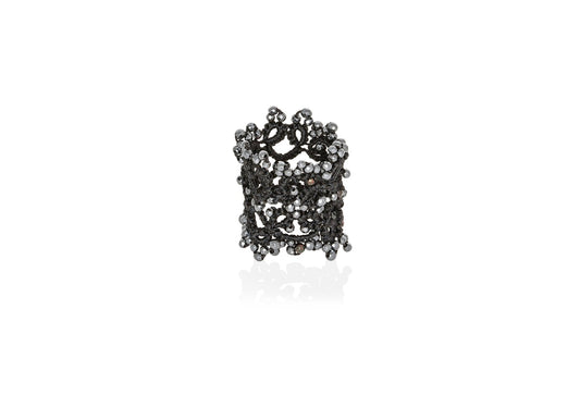 Art Deco handcrafted gemstone lace ring black grey